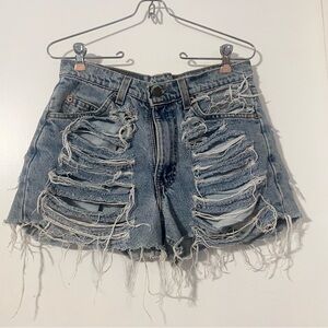 VTG Levi's Orange Tab Furst Of A Kind Heavy Distressed Cut Off Mini Shorts 30